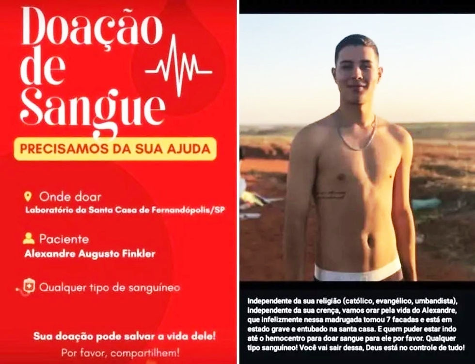 Campanha nas redes sociais mobiliza população para doação de sangue a jovem vítima de esfaqueamento. Foto: Divulgação