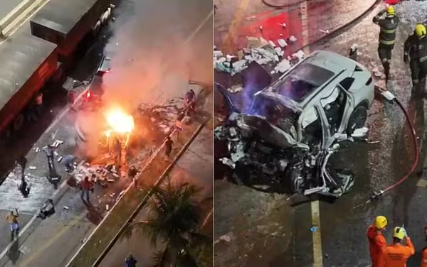 Motorista morre após carro elétrico pegar fogo em acidente na GO-020