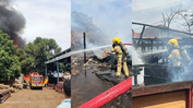 Incêndio de grandes proporções atinge madeireira em Caçu e provoca coluna de fumaça sobre a cidade