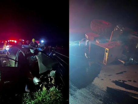 Motorista fica gravemente ferido após bater carro contra pá mecânica na GO-206