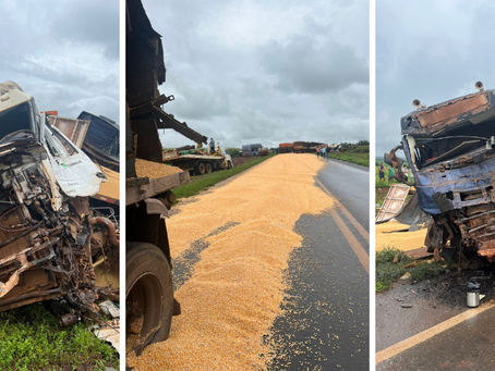 Colisões entre três carretas deixa duas pessoas feridas na GO-174