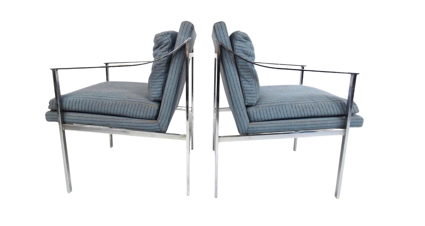 Pair of Mid-Century Flat Bar Chrome Lounge Chairs