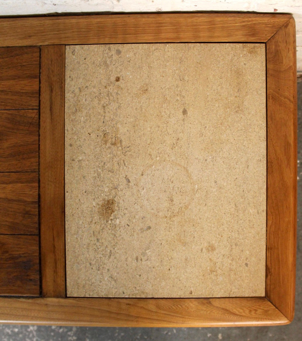 Thumbnail: Mid-Century Walnut Coffee Table with Travertine Tiles by Lane