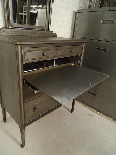 knee length dresses for ladies Vintage Mid Century Steel Dresser with Original Mirror – Industrial  Artifacts main image 1