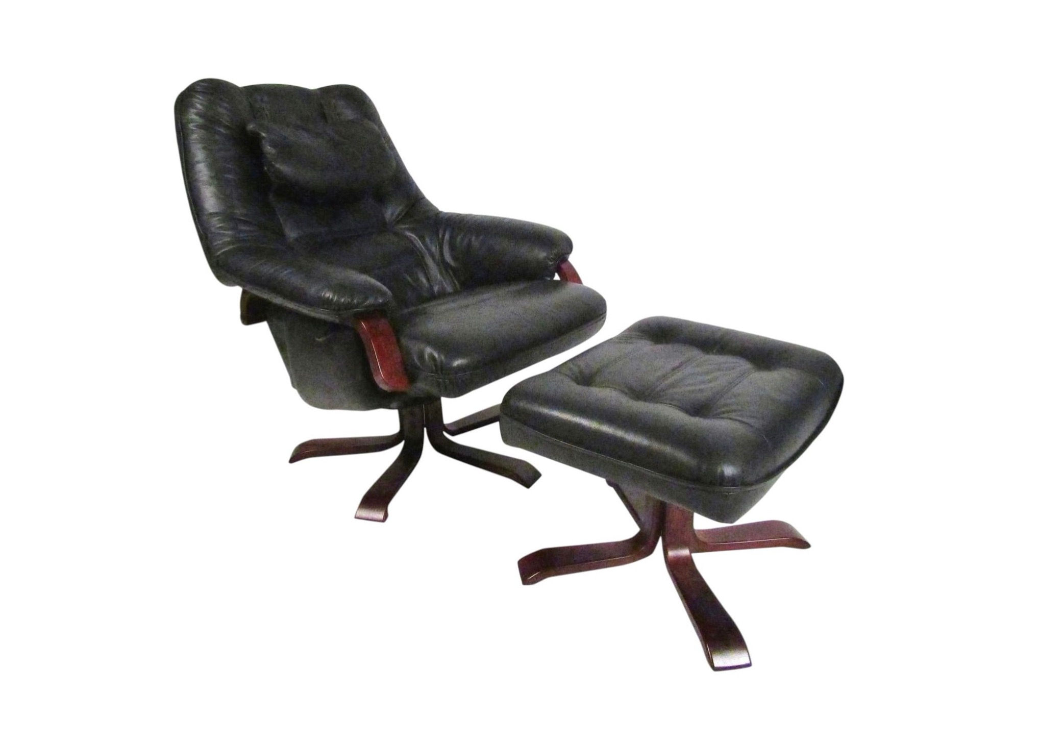 Swedish Mid-Century Bentwood Swiveling Lounge Chair and Ottoman