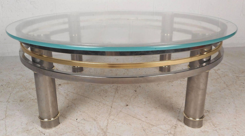 Thumbnail: Hollywood Regency Round Chrome and Brass Coffee Table