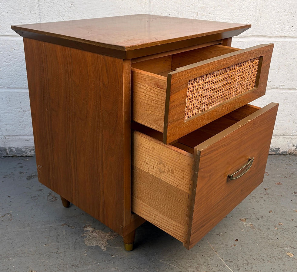 Thumbnail: Single Mid-Century Modern Cane and Walnut Nightstand