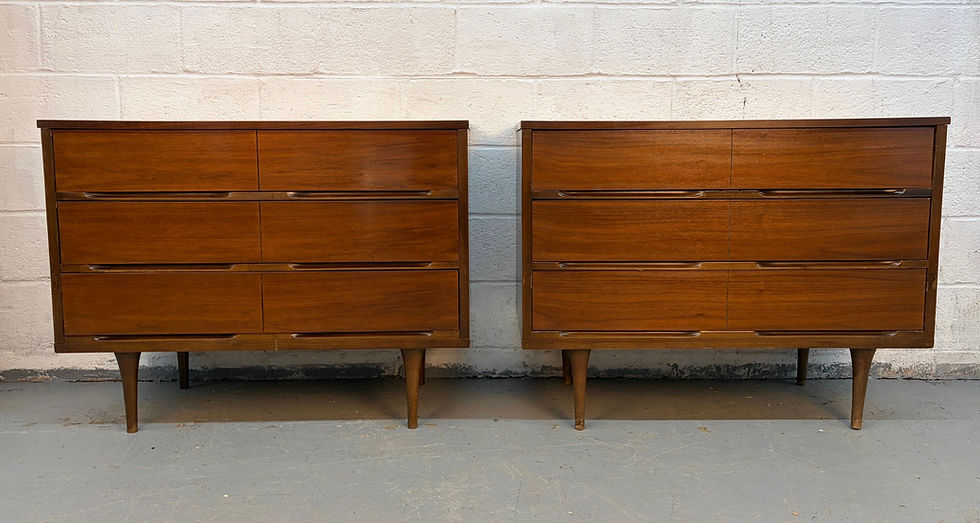 Thumbnail: Mid-Century Walnut Sculpted Pull Three Drawer Dresser Pair