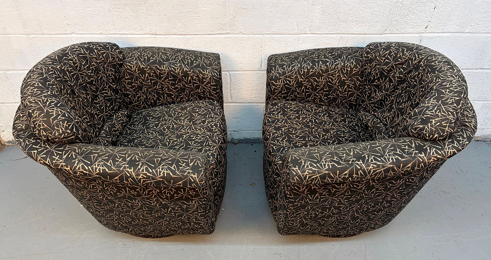 Thumbnail: Pair of Contemporary Swivel Club Chairs w/ Abstract Upholstery