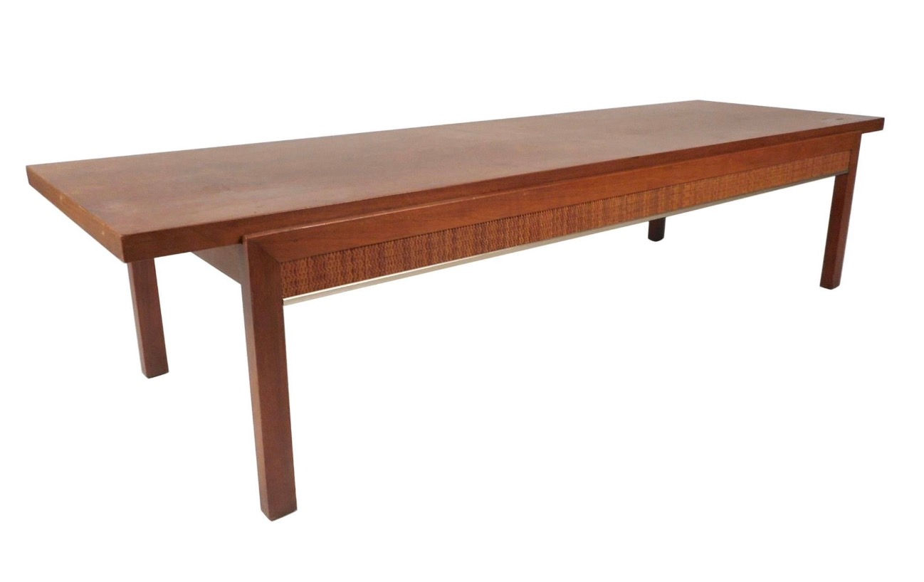 Mid-Century Modern Walnut Coffee Table with Cane Sides
