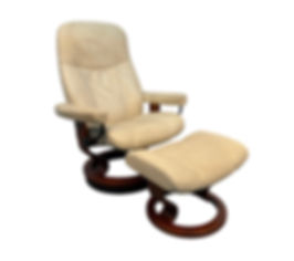 Mid-Century "Stressless" Leather Recliner and Matching Ottoman By J.E Ekornes