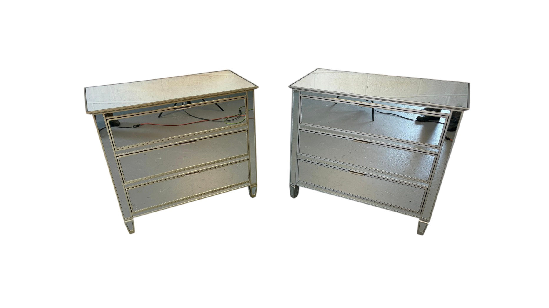 Hollywood Regency Style Mirrored Three- Drawer Dressers