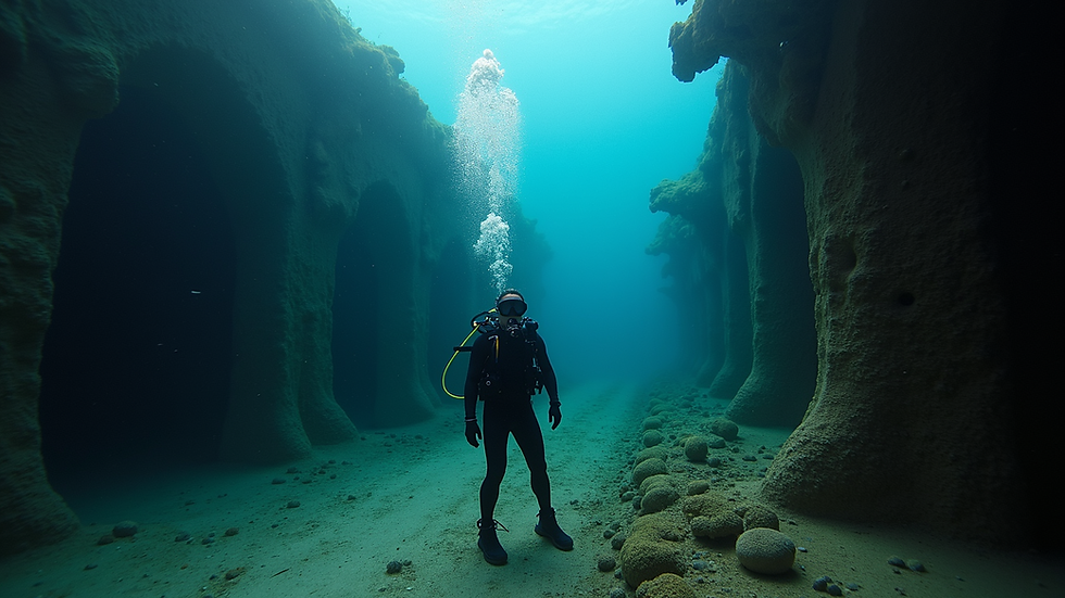 Eye-level view of a diver exploring the USS Mohawk wreck