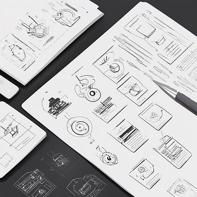 Clean illustration of ideating logo design process in black and white.jpg
