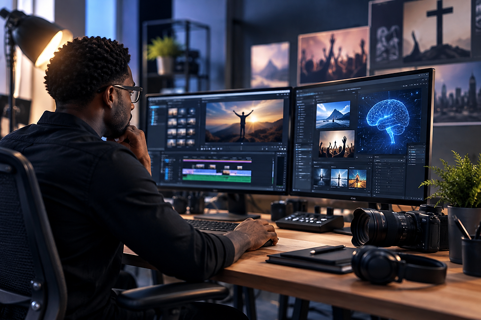Professionnel travaillant sur une production audiovisuelle et des contenus numériques avec FULARIS