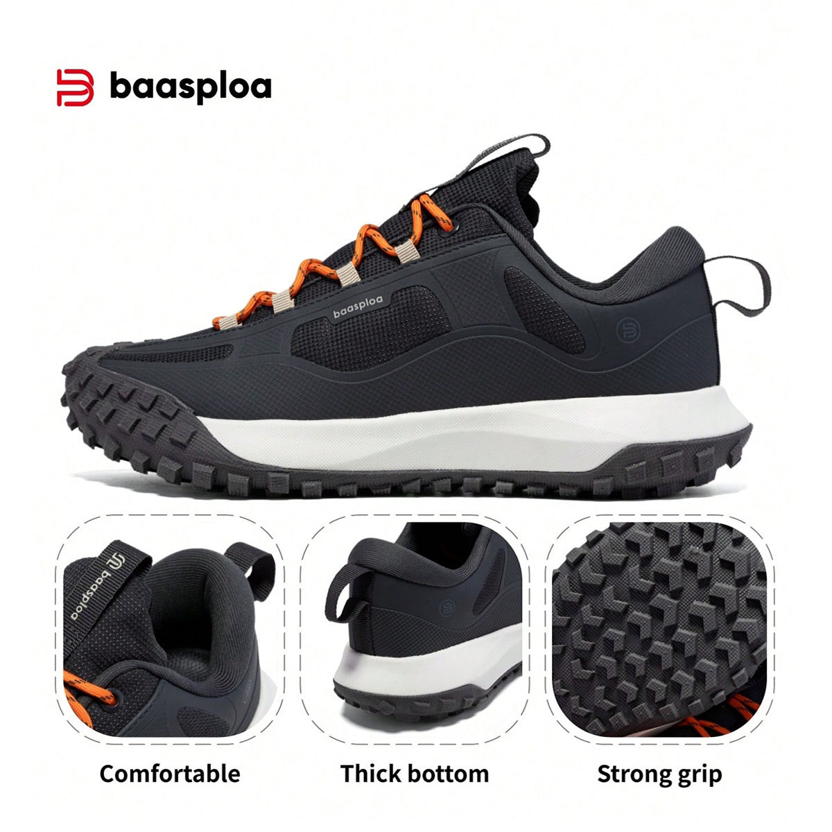 Baasploa Hiking Shoes Men Outdoor Waterproof Camping Resistant Non Slip Sneakers