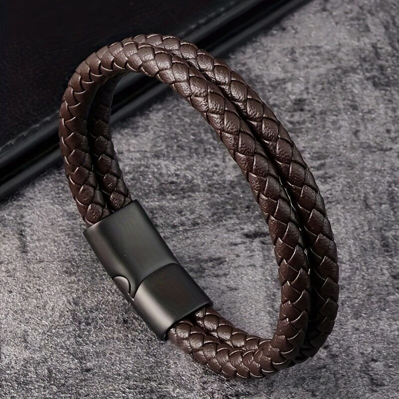 Trendy Leather Bracelets Men Stainless Steel Braided Rope Bracelets For Male Bra