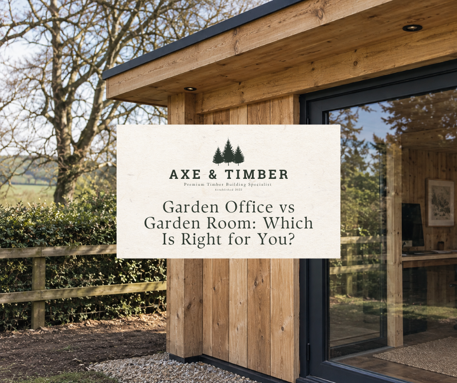 =Garden office or garden room? Explore insulation, foundations, materials and design options with Axe & Timber, bespoke timber builders in Devon.