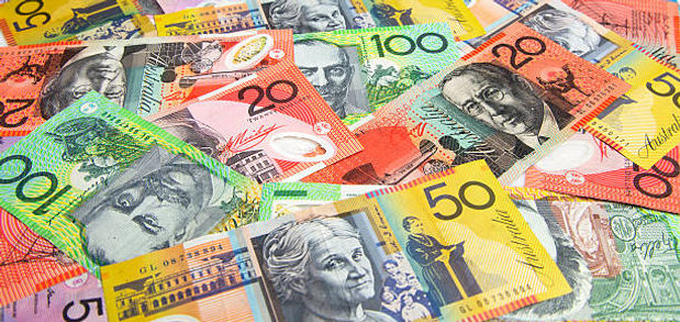 Australian Money spread out different denominations