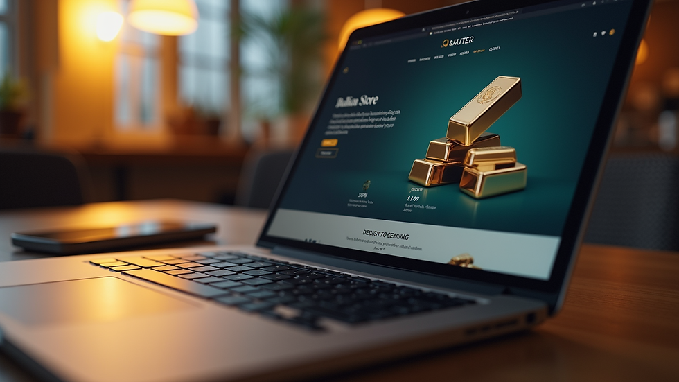 Eye-level view of a laptop screen showing an online bullion store interface