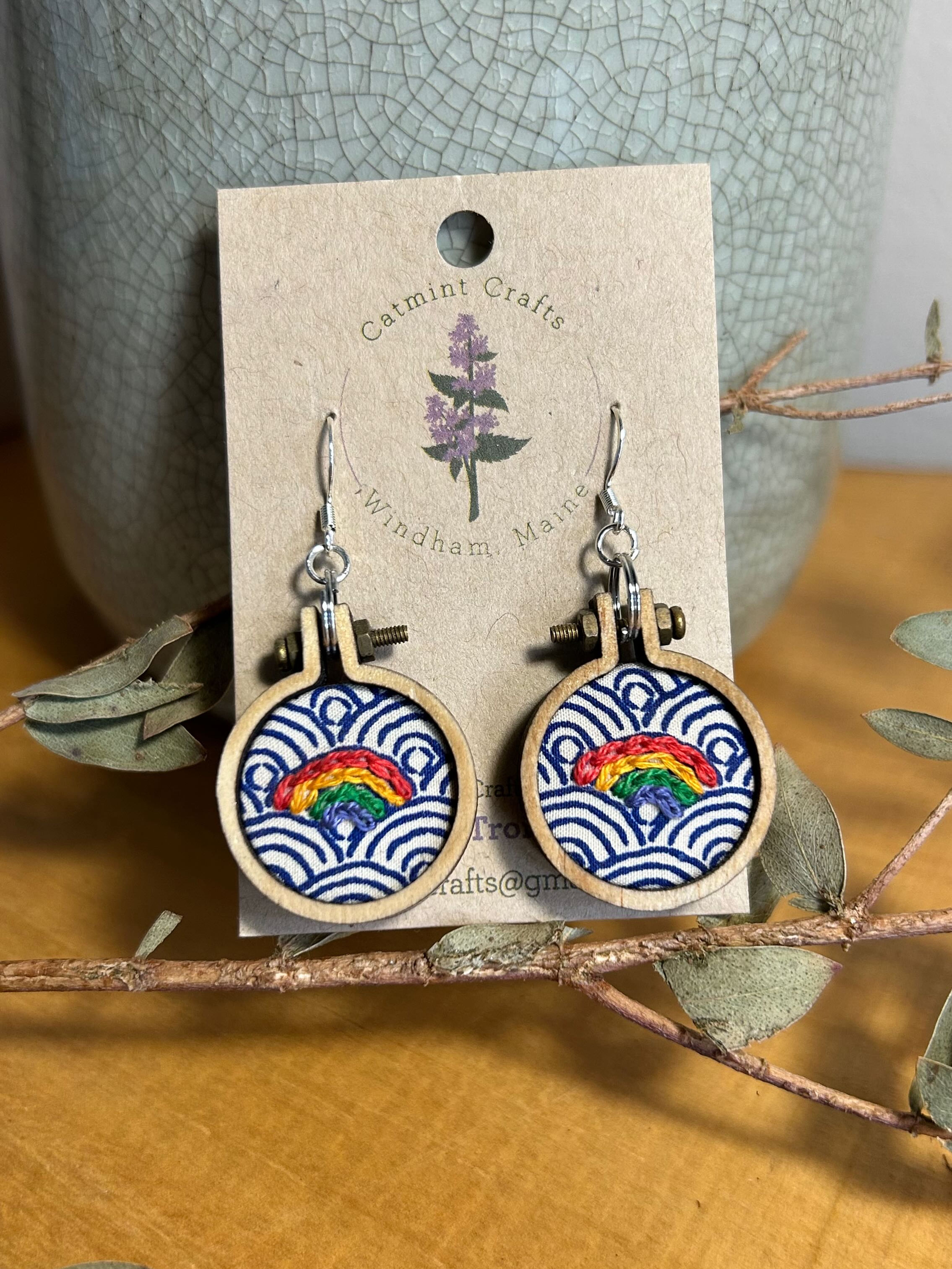 Mini rainbow embroidered earrings