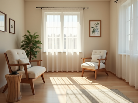 A calming therapy room with 2 chairs