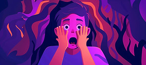Panic attack disorder in a scared man. Modern flat illustration of a scared man