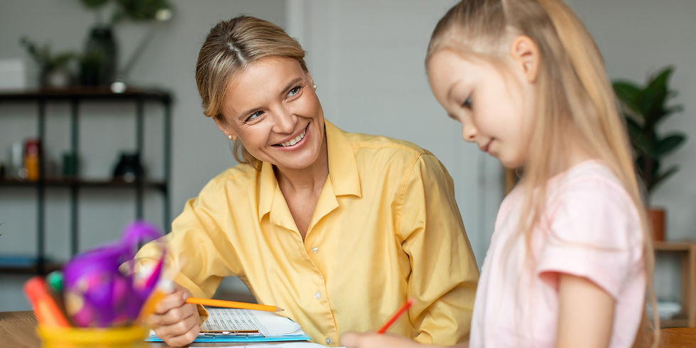 woman supporting child at school