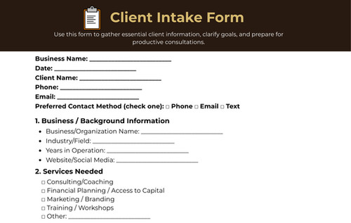 Business Intake Client Intake Form - Small Business Ready | BSBA-CA