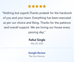 Google review screenshot for Pee Cee Interiors, top-rated interior design company in Delhi NCR