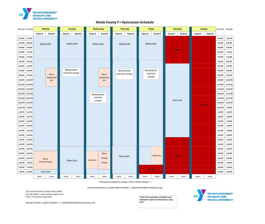 Summer Gym Schedule
