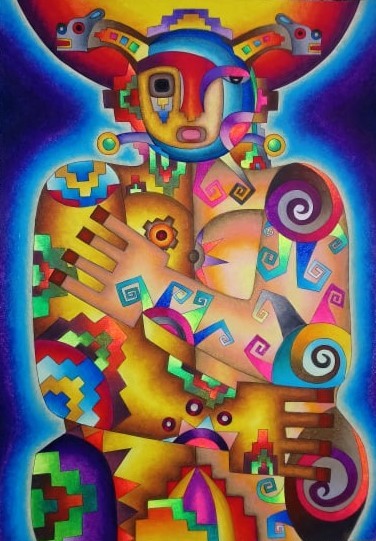 Somos la luna y el sol, Roberto Mamani Mamani Somos la luna y el sol, obra de Roberto Mamani Mamani sobre la dualidad y la complementariedad