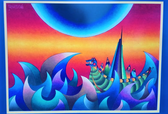 Sagrada agua, Roberto Mamani Mamani Sagrada agua, obra de Roberto Mamani Mamani dedicada al lago Titicaca