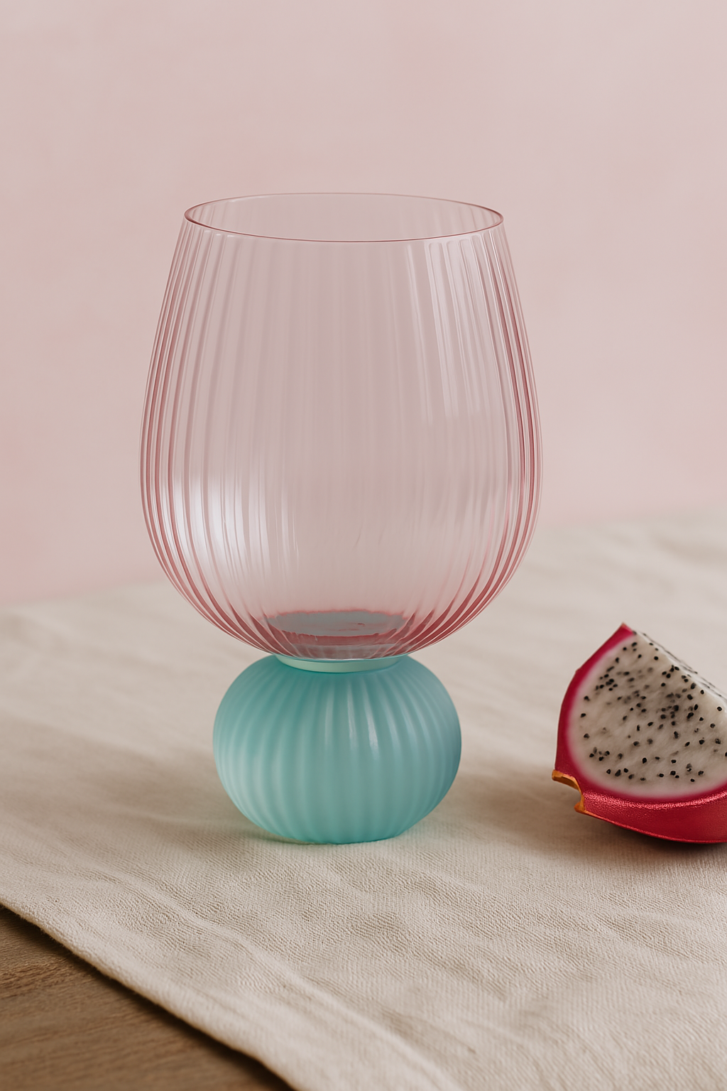 Taça Vidro Canelado Colors Rosa e Turquesa 400ml 