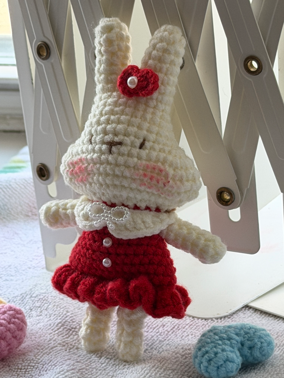 Thumbnail: Crochet Bunny with Red Dress – Handmade Amigurumi Toy
