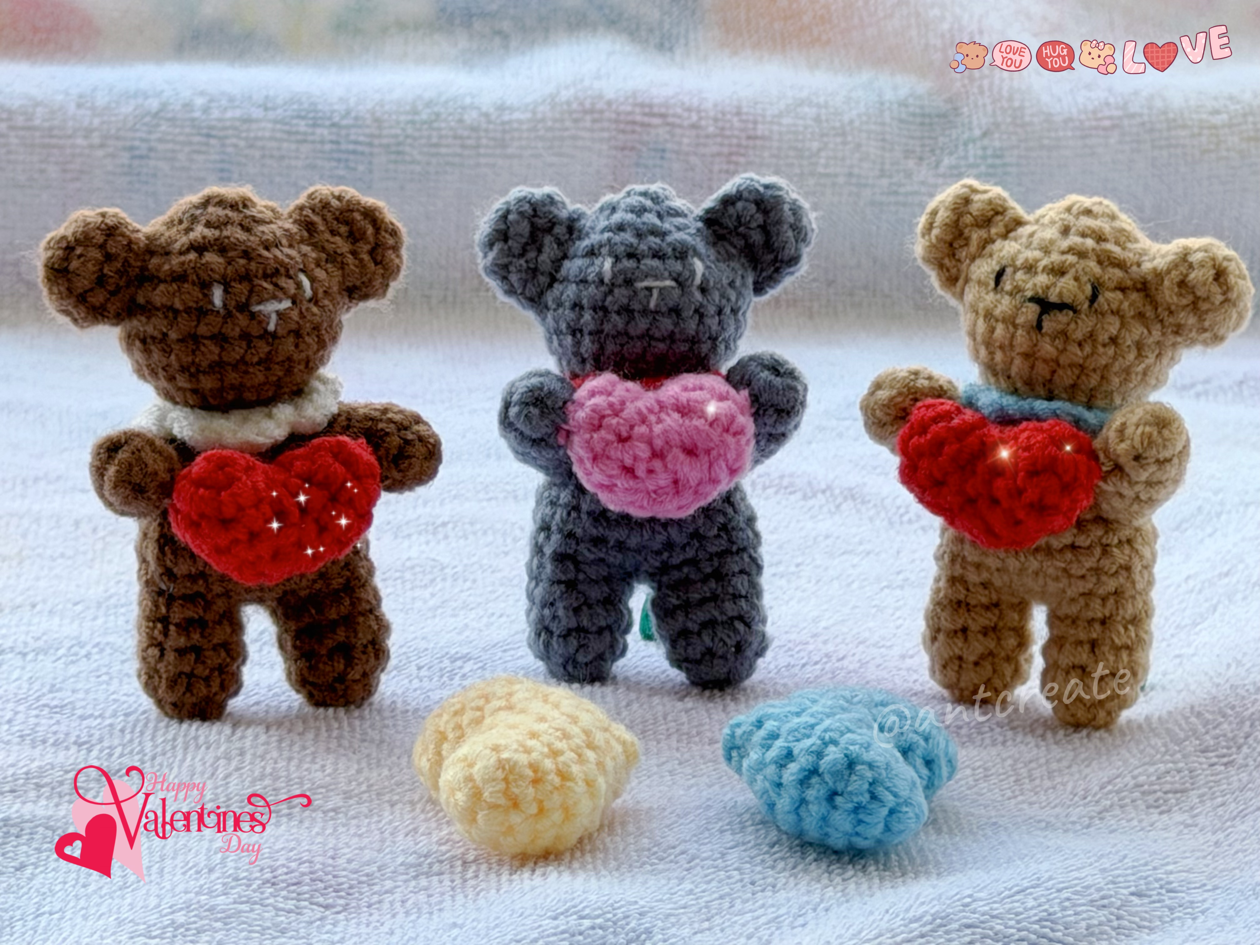 Mini Crochet Teddy Bear with Heart – Handmade Valentine’s Gift