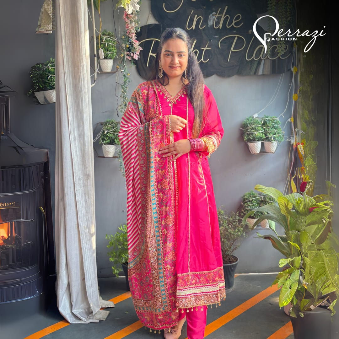 Royal Organza Anarkali Dress – Embellished Flare with Net Dupatta