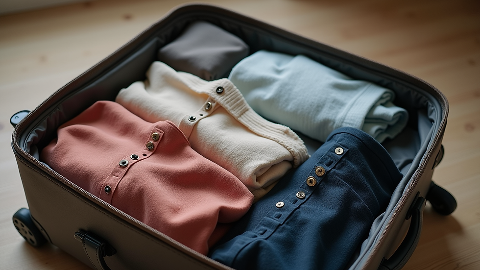 Close-up view of a neatly packed suitcase with versatile clothing items
