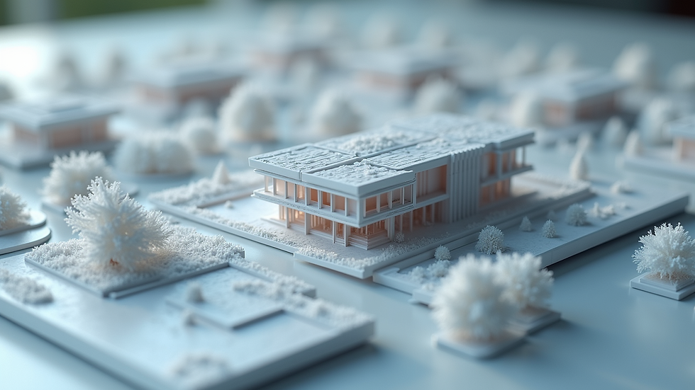 Close-up view of a digital architectural model on a computer screen