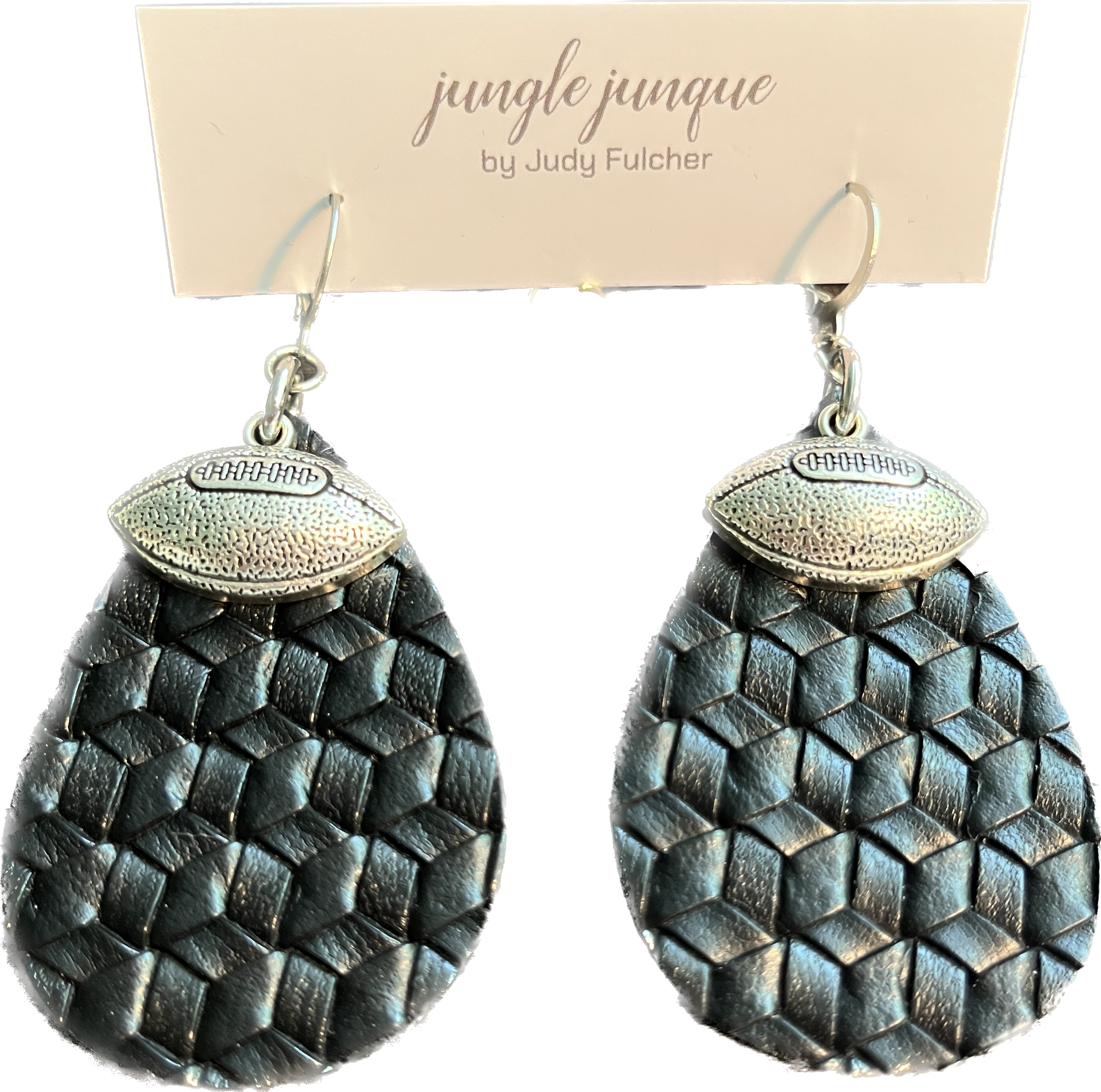 These are for ANY 🏈 Fan! A Silver 🏈 hanging on a Black Leather Earring 