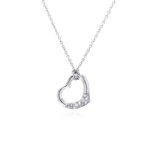 925 Clear CZ Rhodium Plated Heart Pendant Necklace