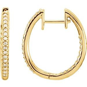 14K Yellow 1/4 CTW Diamond Inside-Outside Hinged 20.8 mm Hoop Earrings