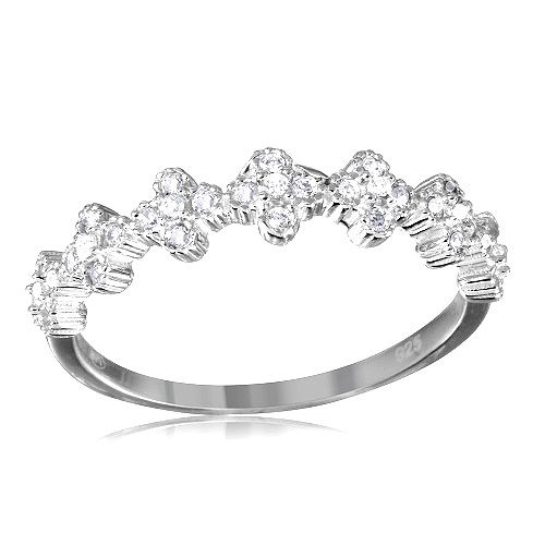 Thumbnail: 925 Rhodium Plated Clover Band with Red CZ Stones