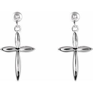 Thumbnail: 14K White Cross & Ball Earrings