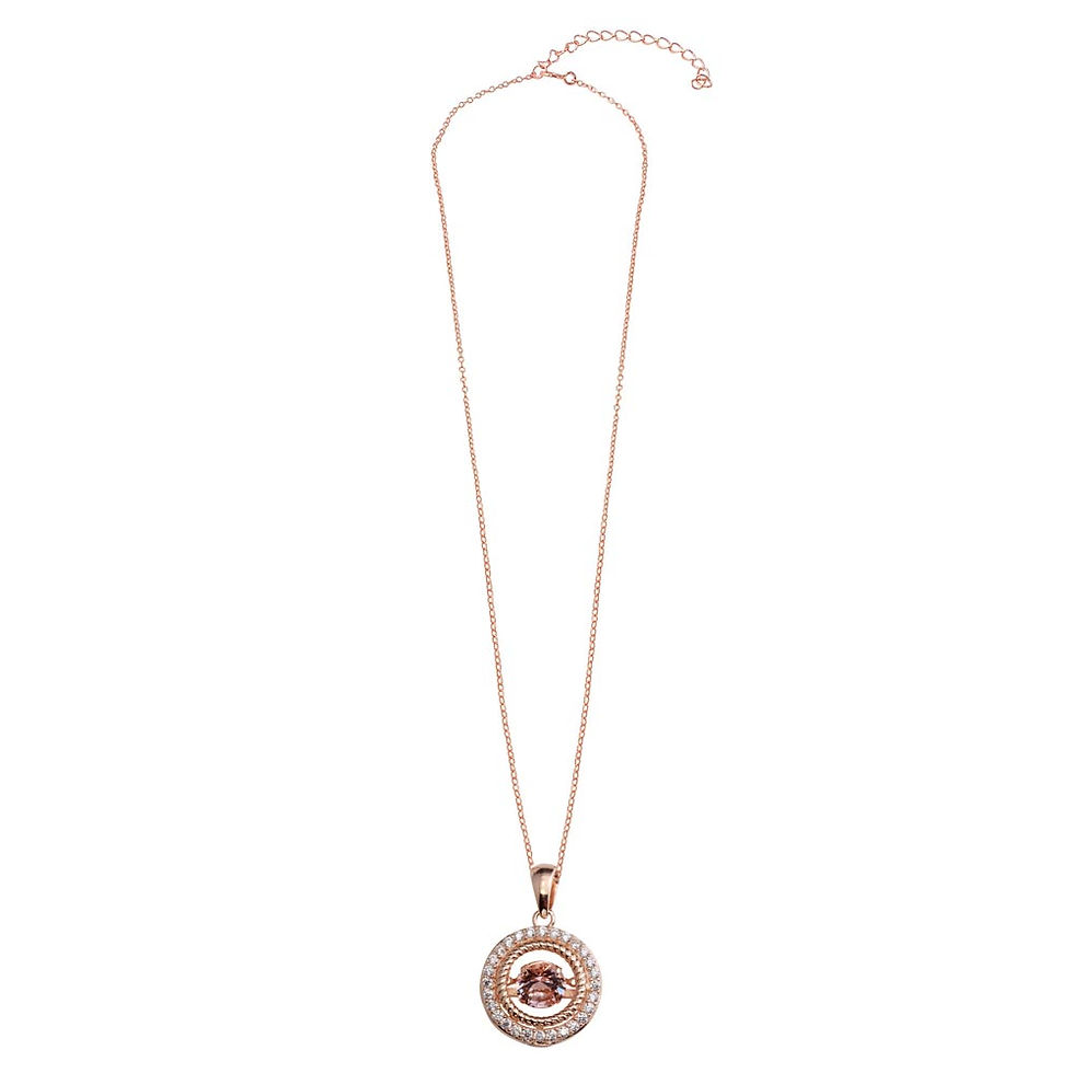 Thumbnail: Dancing Cubic Zirconia Sterling Silver Rose Plated Open Pendent Necklace