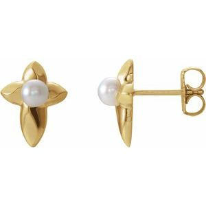 Thumbnail: 14K White Freshwater Cultured Pearl Cross Earrings