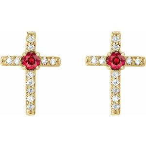 Thumbnail: 14K Yellow Ruby & .06 CTW Diamond Cross Earrings