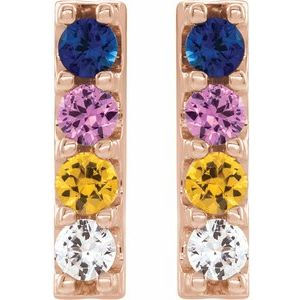 Thumbnail: 14K Rose Multi-Color Sapphire Bar Earrings