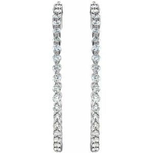 Thumbnail: 14K White 2 CTW Diamond Inside-Outside Hinged 36.9 mm Hoop Earrings