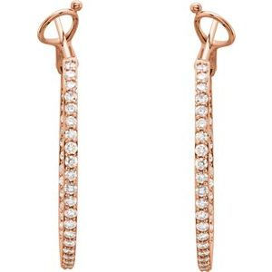 Thumbnail: 14K Rose 1 1/3 CTW Diamond Inside-Outside 30 mm Hoop Earrings
